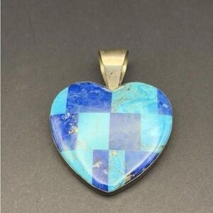 Jay King DTR Sterling Silver Lapis & Turquoise Inlay Heart Pendant 925